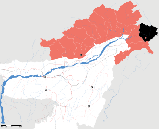 SPECIAL FRONTIER FORCE - LOHIT RIVER: Map of Anjaw District, Arunachal Pradseh State, India.